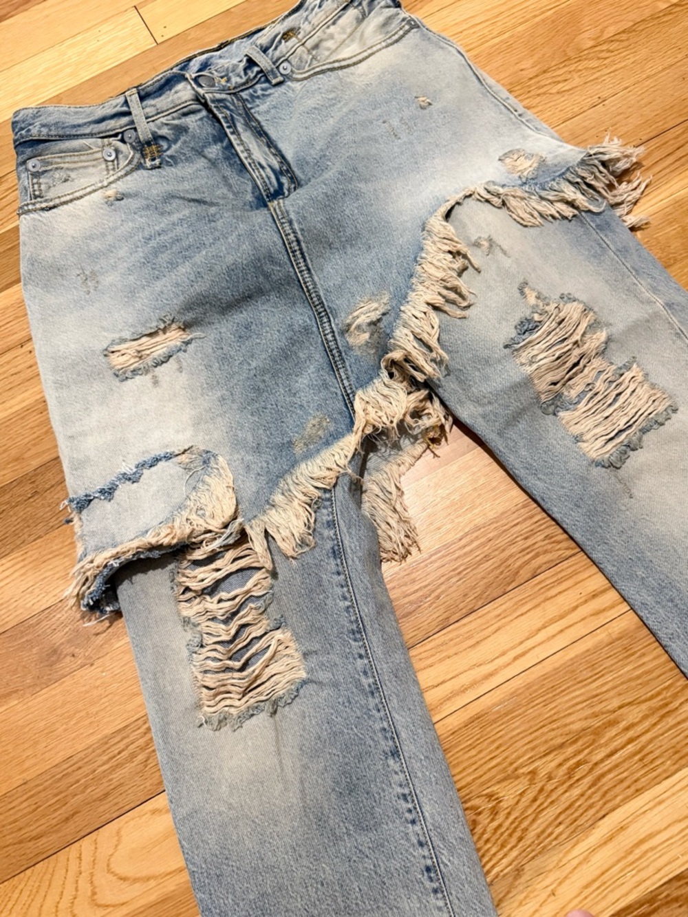R13 Light Blue Distressed Cropped Ankle Jeans - Picture 9 of 14